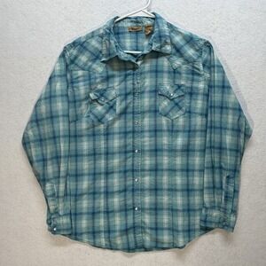 Wrangler XL Women's Teal Blue Plaid Western Pearl Snap LS Shirt Pockets